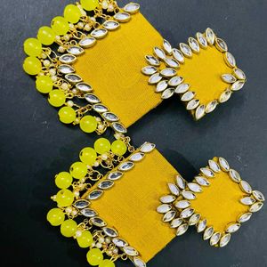 Fancy Fabric Earrings Colour Yellow