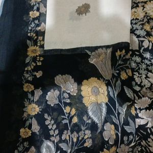 Black Floral Print Salwar Suit Dupatta