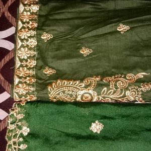 Dark Green Kurta Set, Kurti, Narrow Pant Dupatta