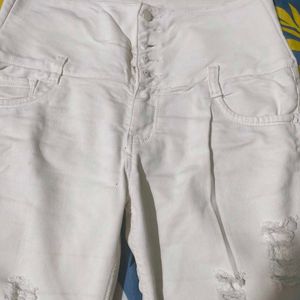 High Waist White Torn Jeans For Sale