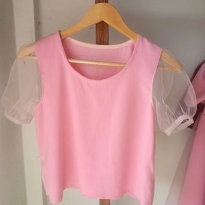 Lachka Fabric Baby Pink Colour. Short Net Sleeves