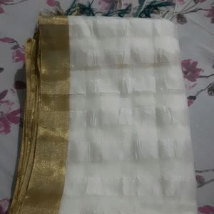 Sea Green Off White Golden Jori Border Saree