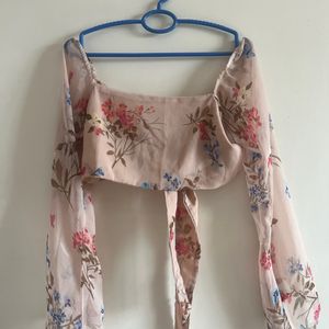 Pink Floral Flowy Tie Knot Top