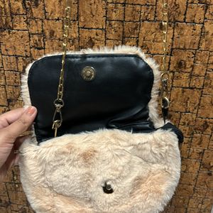 Beige Colour Furr Sling Bag For Women