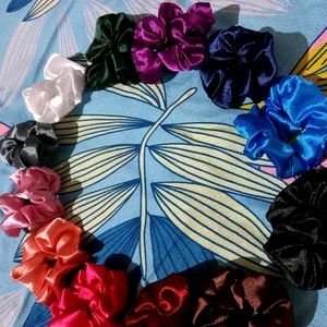 Set Of 12 Colourful Silk Scrunchies