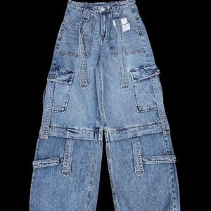 Multi-pocket Wide Leg Cargo Jeans