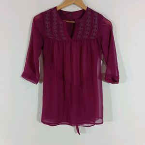 Purple Embroidered Casual Top (Women)