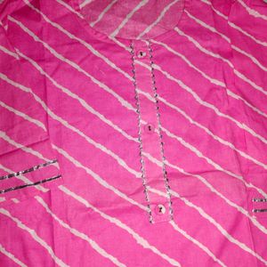 Pink Laheriya Cotton Kurti