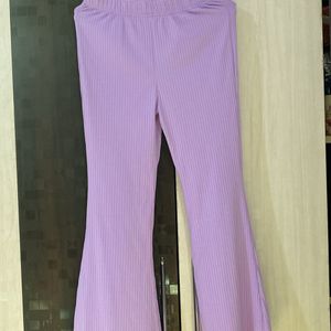 Purple Woven Ribbed Trouser