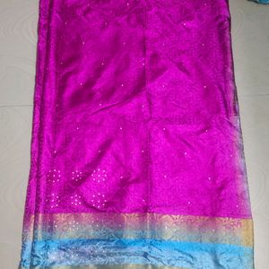Pink And Sky Blue Colour Saree With Blouse