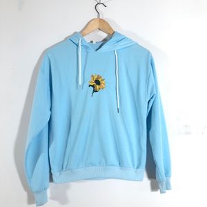 Cyan Blue Embroided Hoodie(Women’s)