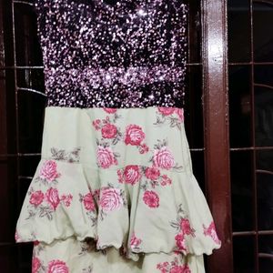 Sequence And Floral High N Low Gown. Sweet heart