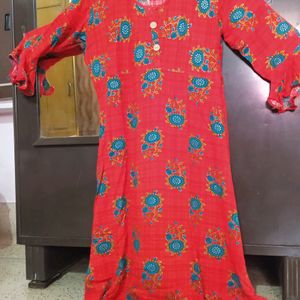 Red Flower Printed Dailywear Anarkali Kurta