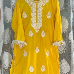 Women Mustard Colour Lucknowi Kurta