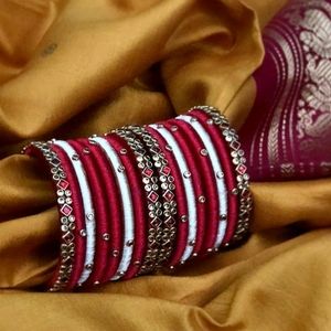 Silk Thread kundan Stone Bangles Set