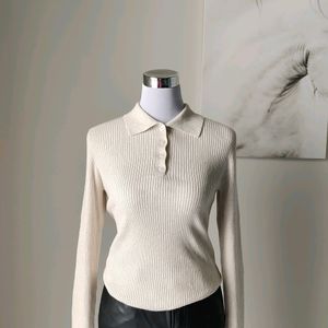 Polo Neck Ribbed Bodycon Sweater