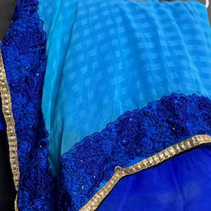 Blue And Cyan Color Saree With Embroidery