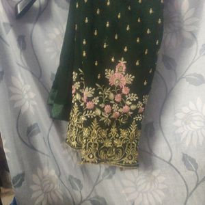 Green Frock With Multi Colour Design