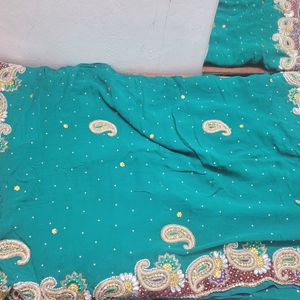 Party Wear Heavy Zardozi Work Saree