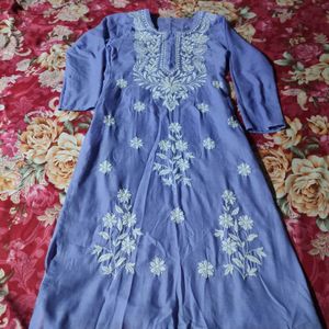 Lavendar Colour Chickenkari Work Cotton Kurti new