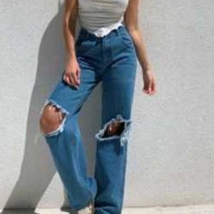 Ripped Straight Leg Jeans