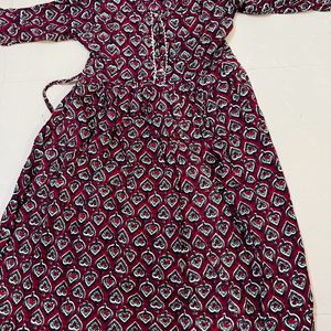 Women Burgundy Printed Midi Dress