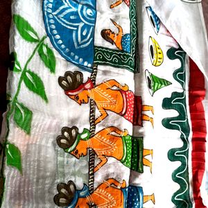 Hand Painting Bengal Handloom Jamdani Saree