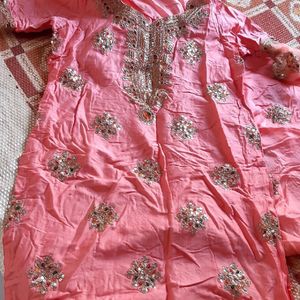 Coral Pink Gota Patti Kurta Pant & dupatta