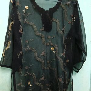 Black Embroidery Printed Kurta.