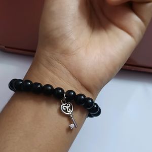 Black Beads Bracelet With Key Chain Pendant