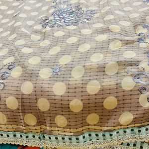 Beige Embellished Sari with Lace Border