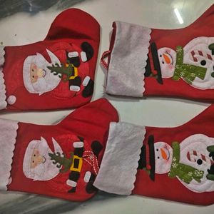 New Santa Socks 4 Pc For Christmas Tree Stocking