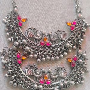 Oxidised Necklace, Earrings With Bangle