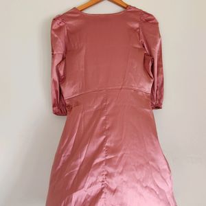 Onion Mauve Color Satin Short Dress