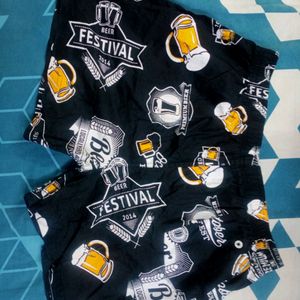 Beer Print Cotton Shorts