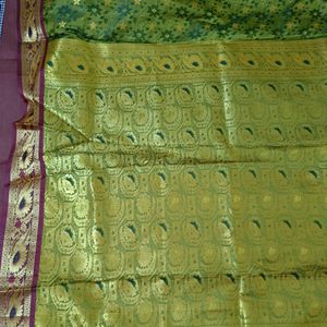 Mehendi Green Saree with stitched blouse