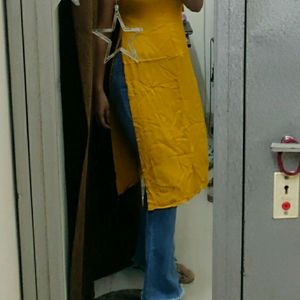 Mustard High Slit Sleeveless Kurti