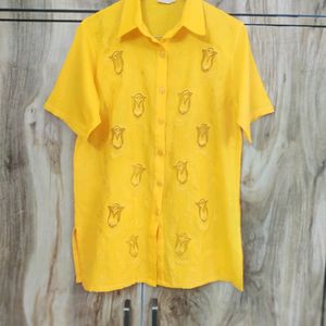 Yellow Embroidery Shirt Size-38