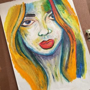 Portrait Of A Lady Using Oil Pastels