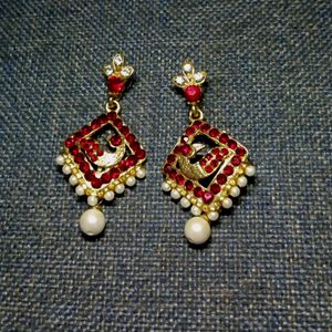 Red And Golden Pair Of Ethnic Earrings