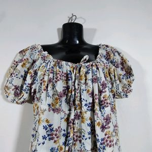 White With Floral Print Dress (Women's)