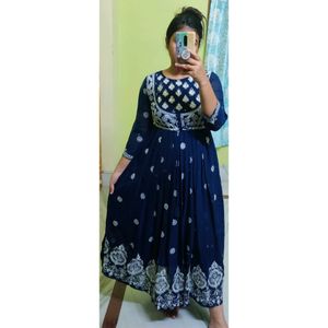 Navy Blue Chikankari Long Kurti