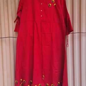 Red Daily Wear Kurta With Bell Sleeves