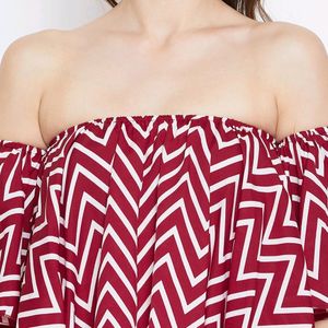 Red And White Printed Bardot Top