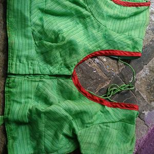 Green Blouse With Red Border Lase For Women