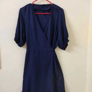 Women Navy Blue Wrap Around Dress