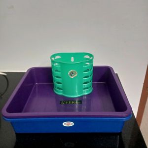 2 Plastic Container Box And 1 Spoon Rack