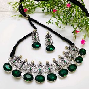 Bottle Green Statement Choker Set