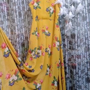 Women Mustard Yellow Floral Print Maxi Dress