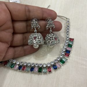 Multicolour Necklace Set With Jhumka